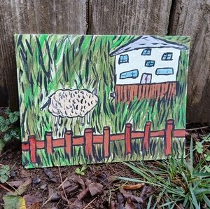 Sheep In Field Painting Folk Art